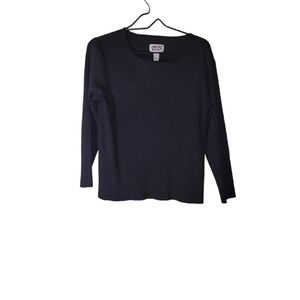 Chico's Design Black Ribbed 3/4 Sleeve Crew Neck Pullover Classic Top Sz Chico 2